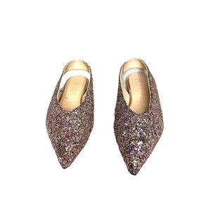 Bimba y Lola Glitter Sling Back Flats Pointed Toe Made‎ In Spain EU 38 US 7.5